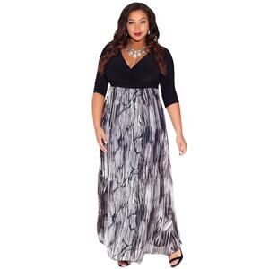 Nwot IGIGI Dress Women 14-16 Black White Geometric Stripe Maxi“Aisha Pewter Rib